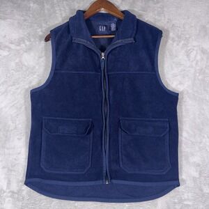 Vintage‎ GAP Fleece Vest Size Large Full Zip Navy Blue Jacket Pockets Zipper